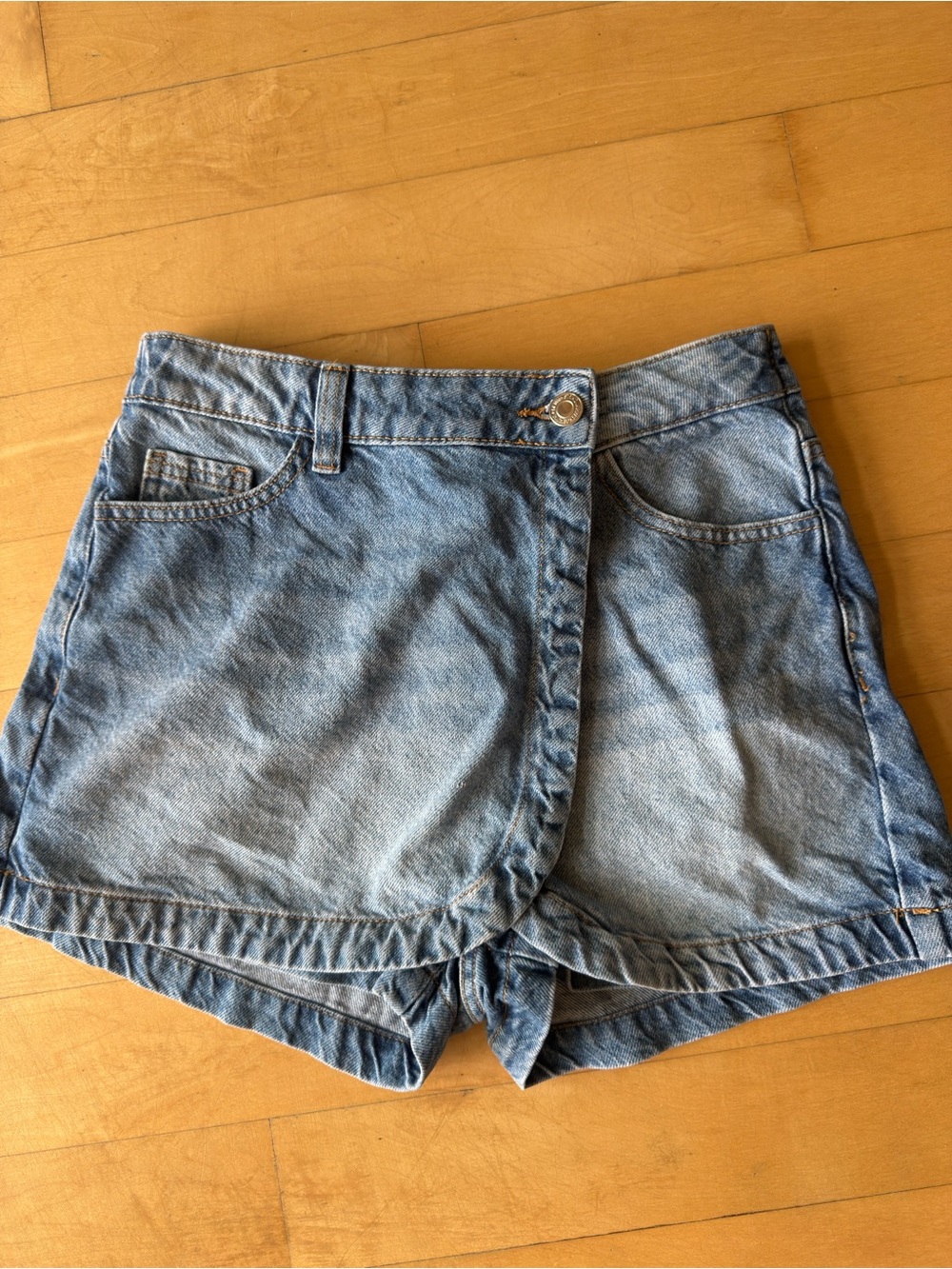 stradivarius Light Blue Denim Wrap-Front Shorts